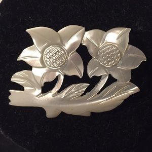Vintage hand carved Mother of pearl brooch